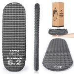 HIKENTURE Sleeping Pad, 6.2 R-Value Insulated Camping Mat with Pump Sack, Ultralight Inflatable Sleeping Mat, Portable Self Inflating Sleeping Pad for Camping Backpacking Hiking(Grey,186L x 64W)