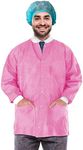 EZGOODZ Disposable Lab Jacket, 30 Inches Long. Pack of 10 Pink Disposable Hip-Length Workwear Medium. SMS 50 gsm Disposable Shirts with Snaps Front, Knit Cuffs, Collar, 3 Pockets. Unisex PPE Coat