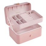 SONGMICS Jewellery Box, 2-Layer Jewellery Storage, 11 x 16 x 8 cm Travel Jewellery Box, Portable Jewellery Case, Small, Spacious, for Larger Accessories, Gift Idea, Jelly Pink JBC166R01