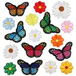 17 Pieces Flowers Butterfly Iron on Patches Decorative Embroidered Patches Applique Set Cute Sew On Applique Patches for Jeans Clothing Hats Bags Arts Crafts