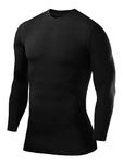 PowerLayer Compression Shirt for Men, Thermal Long Sleeve Tops Men Base Layers Men Running Cycling Gym Top Shirt - Black, XS