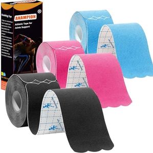 Kinesiology Tape Pro Athletic Sports (3 Rolls,60 Precut Strips) Waterproof Breathable Latex Free Tape for Ankle Wrists Knees Elastic Running Tennis Swimming Football Sports Activities Tapes (Mix)