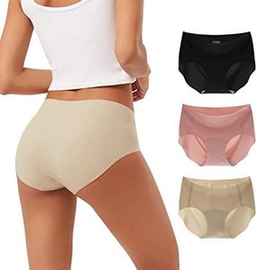 INNERSY Women's Seamless No Show Hipster Panties Light & Soft Underwear 3-Pack(Black/Brick Red/Nude,Large)