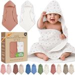 100% Organic Cotton Muslin Baby Hooded Towels 32x32 Inch – 2 Pack Soft & Absorbent Newborn Bath Towels for Boys & Girls, Premium Hooded Towels, Ultra-Gentle Baby Essentials in (Cinnamon & Wildflower)