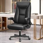 BestEra Executive Office Chair, Leather Ergonomic Office Chair Big and Tall Home Office Desk Chairs with Adjustable Flip-Up Arms Lumbar Support Swivel Computer Chair with Rocking Function(Black)