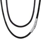 FaithHeart 3MM Leather Cord Necklace, Black Comfortable 18 Inches String Wax Rope Chain Necklaces with Stainless Steel Clasp