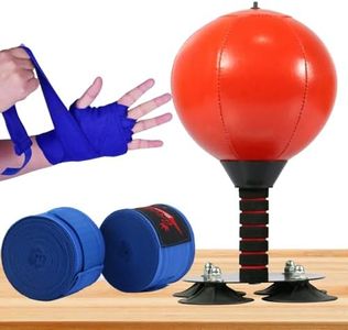 WGL&HJ 2025 Desktop Punching Bag Stress Relief,Fun Punch Rage Bag,Suction Cup Boxing Speed Ball,4 Super Strong Suction Cup,with Elastic 180 inch Boxing Handwraps for Boxing Gloves (Red)