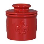 Butter Bell - The Original Butter Bell Crock by L Tremain, a Countertop French Ceramic Butter Dish Keeper for Spreadable Butter, Fleur de Lis Collection (Cerise)