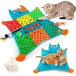 AWOOF Cat Mat, Cute Soft Catnip Mat, Cat Activity Mat Machine Washable Cat Blanket for Small Medium Large Cats with 7 Pockets, Crinkle Paper Self-Warming Kitty Carpet Interactive Catnip Toys