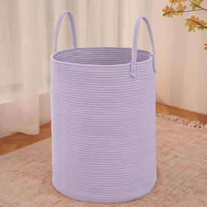 JMvicyroam Large Woven Laundry Basket Hamper,80L Cotton Rope Storage Bin for Blankets,Toys and Clothes,Decorative Tall Nursery Hamper for Living Room,Baby Nursery,Bathroom and Bedroom,Purple