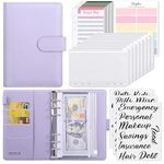 PURAM File Folder Ring Binder Notebook Set, A6 PU Leather Binder Clip with Envelopes, Budget Sheets, Label Stickers, 1 Ruler, Ring Binder Clip Stationery Supplies (Purple).