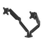 Fellowes Platinum Series Adjustable Dual Monitor Arm, Black, Gas Spring, VESA bracket, Clamp or Grommet Mount, Holds two monitors 32" / 17.6 lbs each