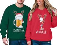 MNLYBABY Christmas Sweatshirt Couples Funny Winedeer Reinbeer Graphic Matching Sweaters Xmas Husband and Wife Long Sleeve Top, Green(men), X-Large