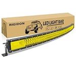 RIGIDON 52 Inch 675W Curved Amber LED Light Bar, Triple Row Flood Spot Combo 67500LM Light Bar Waterproof Driving Boat Offroad LED Work Light for ATV UTV Truck Roof Bumper