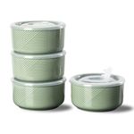 Adewnest Ceramic Bowl with Lid: Soup Bowls with Lids Microwave Safe - Kitchen Food Storage Container - Serving Bowls Set of 4 for Lunch, Picnic, Camping - 5 in, 20 oz, Green