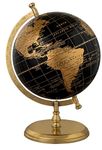 WINNER'S Prime SINGLE JOINT Rotating Globe | Dia 15 Cm (6 Inch) Height 22.5 Cm (9 Inch) with Metal Arc & Round Stand | Educational & Decoravtive Globe (GP606) (Black Gold)