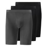 Natural Feelings Mens Underwear Modal Boxer Briefs 9 Inch Long Leg Boxer Briefs for Men Pack, A: Black/Grey Boxer Briefs-3pack, Large