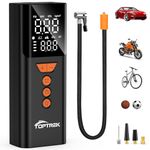 toptrek Cordless Tyre Inflator Air Compressor, 150 PSI Portable Electric Tyre Pump with Preset Value, Auto Shutoff & LED Light, 4000mAh Digital Air Pump with Power Bank for Car/Motorcycle/Bike/Ball