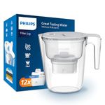 Philips Water Filter Jug +12 Taste+ Replacement Filter Cartridges, Fast flow, White, 2.6 litres, Electronic timer