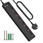 DEWENWILS 6 Way Surge Protected Extension Lead with Individual Switches and Indicator Lights, Extension Cable 3M, 13Amp 6Gang Power Strip Lead, Black