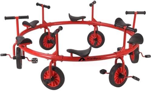 Ageliya Tricycle Merry Go Round Preschool Pedal Vehicles for Kids Aged 3+, Rotating Bike 6 Seats 360 Spin for Kindergarten Playground Daycare and Classroom Outdoor Play Equipment Red