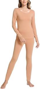 GYS Bamboo Viscose Long Johns Sets Thermal Underwear for Women Long Sleeve Base Layer, Light Brown, Small