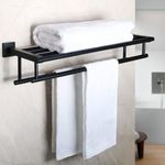 Alise Towel Rack for Bathroom Lavatory,Towel Holder Towel Shelf with 2 Towel Bars Wall Mount,SUS 304 Stainless Steel Towel Hanger,Matte Black,24 Inch