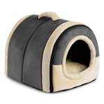 Hollypet Cat Bed Dog Bed Self-Warming 2-in-1 Foldable Pet Bed for Cats and Small Dogs Pet Tent Cave Bed, Crystal Velvet Indoor Outdoor, Dark Grey