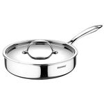 BERGNER Argent TriPly Stainless Steel 22 cm Sautepan with Stainless Steel Lid, 1.8 L Saute Pan, Stay Cool Cast Handle, Food Safe, Durable, Dishwasher Safe, Induction and Gas Ready