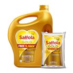 Saffola Gold Refined Oil|Blend of Rice Bran Oil & Sunflower Oil|Cooking Oil| Pro Healthy Lifestyle Edible Oil 5L Jar +1L Pouch