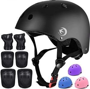 Kids Bike Helmet Set with Knee Pads Elbow Pads Wrist Guards,Adjustable Helmet for Toddler Kids&Youth,3~8yrs Girl Boy Kids Protective Gear Set Bicycle Helmet Roller Skate