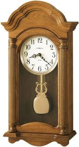 Howard Miller Dearborn Wall Clock II 549-516 – Golden Oak Finish, Antique Home Décor, Polished Brass Pendulum Bob, Volume Control, Quartz, Dual-Chime Movement