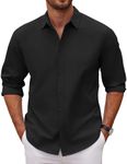 COOFANDY Men's Classic Soild Oxford Shirts Long Sleeve Untucked Shirt Button Down Chambray Shirt Vacation Party Shirt Black