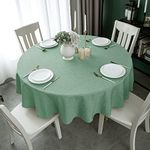 WELTRXE Round Table Cloth,150cm Diameter,Faux Linen Tablecloth,Water Resistant Spill Proof Wipeable Polyester Dining Table Cover for Cafe Restaurant Buffet Tabletop Decoration,Dark Green