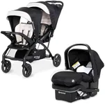 Baby Trend Sit N' Stand Tandem Double Stroller 2.0 DLX and EZ-Lift Plus Car Seat Set with 5 Point Safety Harnesses and Cozy Cover, Modern Khaki