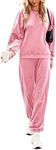 Beyove Women's Velour Sweatshirt & Sweatpants 2 Piece Solid Sport Active Jogging Suits Pockets Tracksuits Pink XL