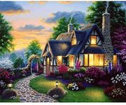 Painting by Numbers for Adult, DIY Canvas Oil Painting by Number Kit for Kids or Beginner with Paint Brushes Acrylic Pigment Drawing Paintwork 40x50cm Without Frame（House）