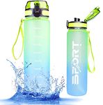 US1984 Unbreakable Silicone Sports Water Bottle, Leakproof Durable Bpa-Free Water Bottle Mugs With Capacity Marker, Bottle For Office, Sports, School, Gym, Yoga (Gradient Green), 1000 ML