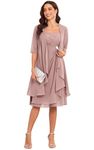 TORYEMY Mother of The Bride Dresses with Jacket 2 Pieces Half Sleeve Knee Length Chiffon Mother Groom Dress…, Dusty Rose, 16