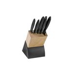 Tramontina Plenus Knife Set with Wooden Block - Chef, Kitchen, Veg, Bread, Tomato Knife| Polypropylene Handle| Dishwasher Safe | Made in Brazil