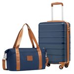 COOLIFE Cabin Suitcase 55×35×20cm and Cabin Bag 20L(40X25X20cm) Set for Ryanair Airlines Carry on Hand Cabin Luggage Hard Shell Suitcase Lightweight with TSA Lock (Blue/Brown, 55×35×20cm -Set 2pcs)