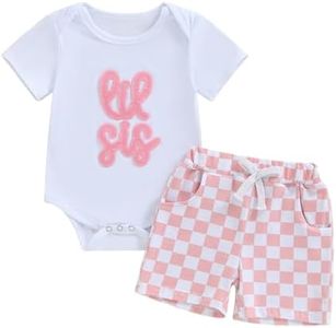 JLKGICF Toddler Baby Girl Clothes Summer Short Sleeve Letter Shirt Casual Shorts Big Sister Little Sister Matching Outfits, White Lil Sis, 6-12 Months