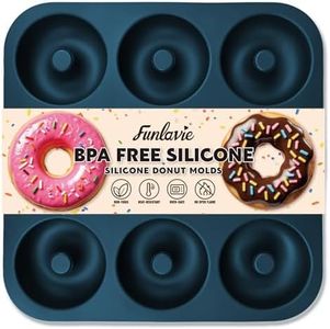 Large Professional Grade Donut Pan for Baking 9 Cavity Non-Stick Bagel Pan Silicone Donut Mold BPA Free 11.2 x 11.1 Inches - FUNLAVIE