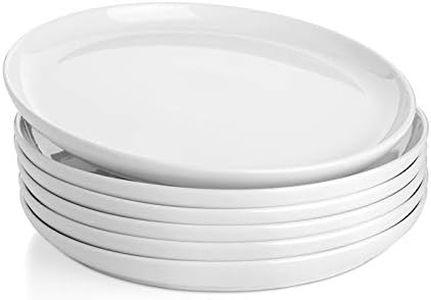 Sweese Porcelain White Dinner Plates Set of 6, 10 Inch Salad Serving Modern Round Dishes - Dishwasher, Microwave, Oven Safe, Scratch Resistant, Smooth Glaze