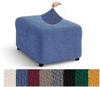 PAULATO BY GA.I.CO. Ottoman Cover Stool Cover Pouf Slipcover - Soft Polyester Fabric Slipcover - 1-Piece Form Fit Stretch Furniture Protector - Velvet Collection - Blue (Ottoman)