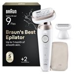 Braun Silk-épil 9 Flex, Epilator with 360 Degree Flexible Head for Easy Hair Removal, Wet & Dry, Lasting Smooth Skin, with Lady Shaver Head & Trimmer Comb, 9-030 3D, White/Rose Titan