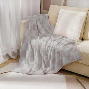 DOOWELL Checkered Blanket Throw Soft Knit Blanket with Checkerboard Grid Pattern for Couch Sofa Bed Camping Travel Gift (Cream, 50"x60")