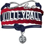 Volleyball Bracelet - Ideal Volleyball Gifts. Adjustable Charm Bracelet, Infinity Symbol & Silver Volleyball Charm. (Navy/Red)