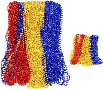 Oojami Jumbo Disco Mardi Gras Necklace - 36 Metallic Multi-Color Party Beads in Assorted Styles - 7mm Round Costume Necklaces for Events, Party Favors, Festivals, Parades, Birthdays, and Celebrations
