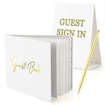 LUTER 3pcs Wedding Guest Book Set, Romantic Wedding Guest Signature Book with Hard Cover Cherished Modern Script Wedding Book Blank Pages for Wedding Reception Special Events (Gold)